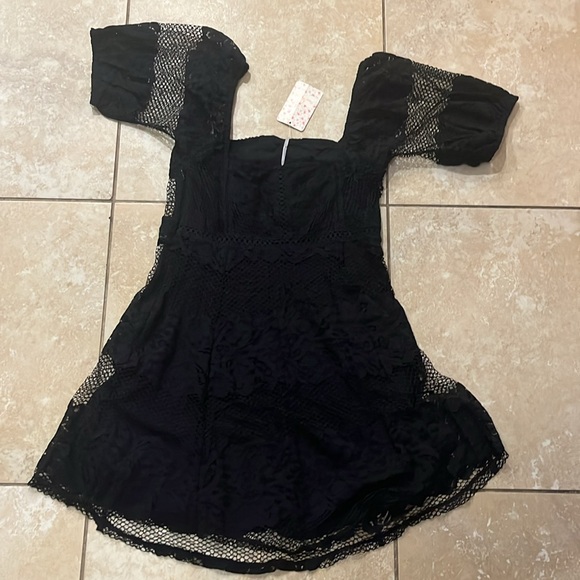 🍓 NWT Free People Sz M Black lace dress - Picture 6 of 11